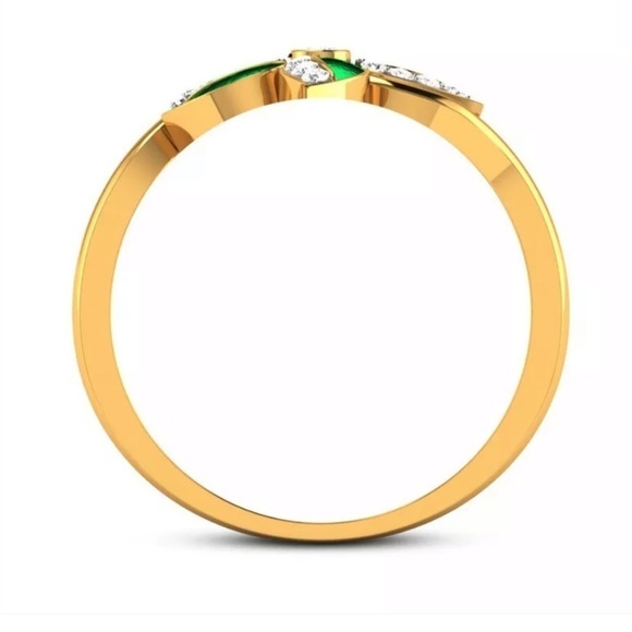 Sterling Silver Green Enamel Flower Ring - Size 6, Gold Tone with CZ Diamond - Picture 3 of 8